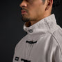 Tang Warmup Jacket in TWILIGHT bone, close-up of stand collar | Village Hidden in Iron