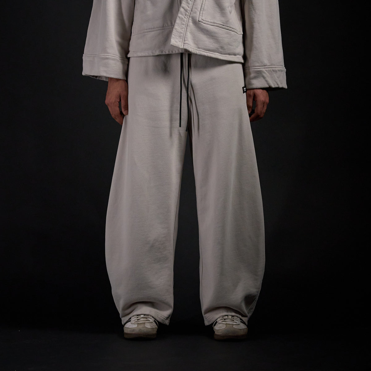 Hakama Sweatpants in TWILIGHT bone, front view on model | Village Hidden in Iron