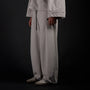 Hakama Sweatpants in TWILIGHT bone, three-quarter view on model | Village Hidden in Iron