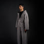 Haori Hoodie in DARKSIDE charcoal grey, three-quarter view on model | Village Hidden in Iron