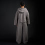 Haori Hoodie in DARKSIDE charcoal grey, back view on model | Village Hidden in Iron