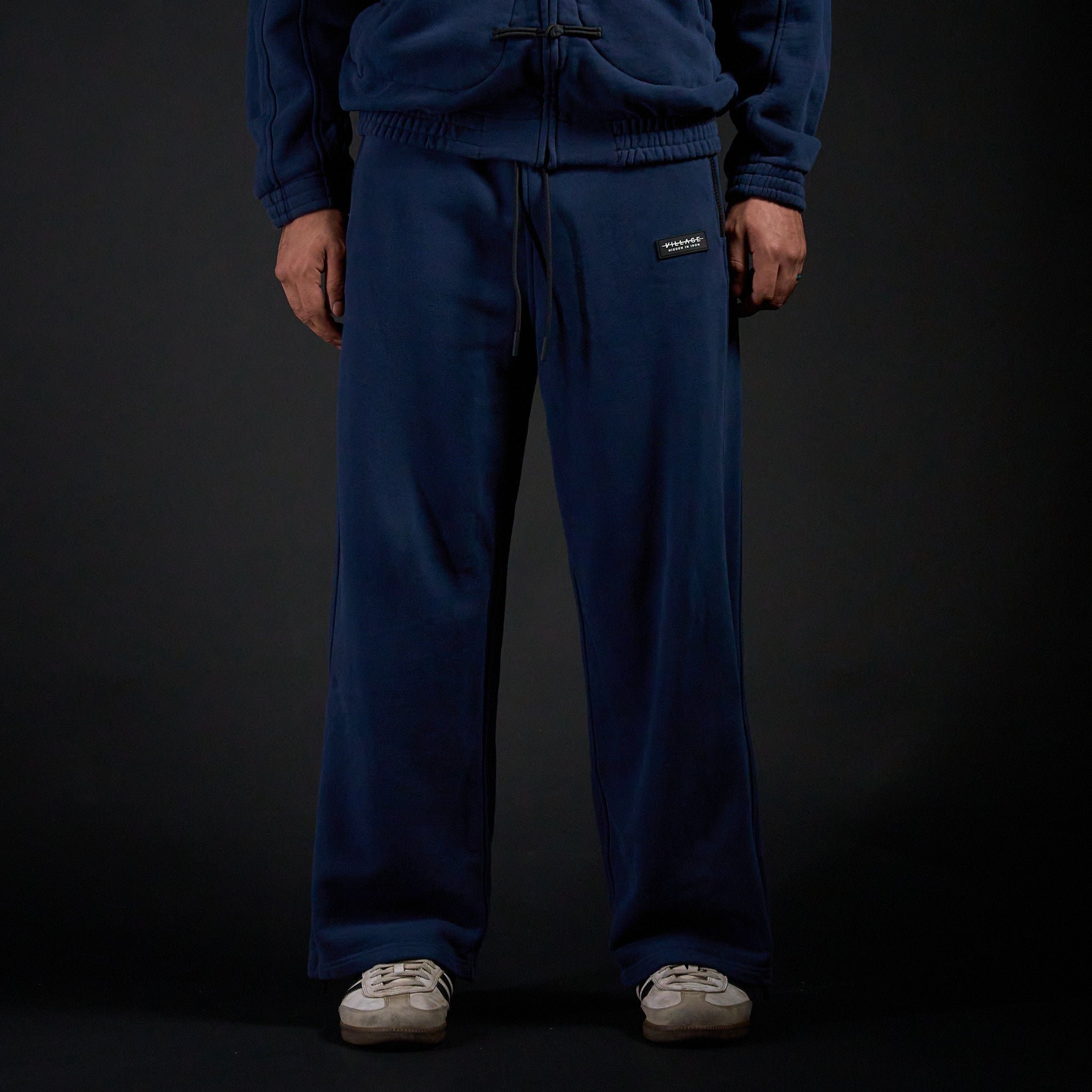 Warmup Pants in MIDNIGHT navy, front view on model | Village Hidden in Iron