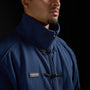Tang Warmup Jacket in MIDNIGHT navy, close-up of stand collar | Village Hidden in Iron