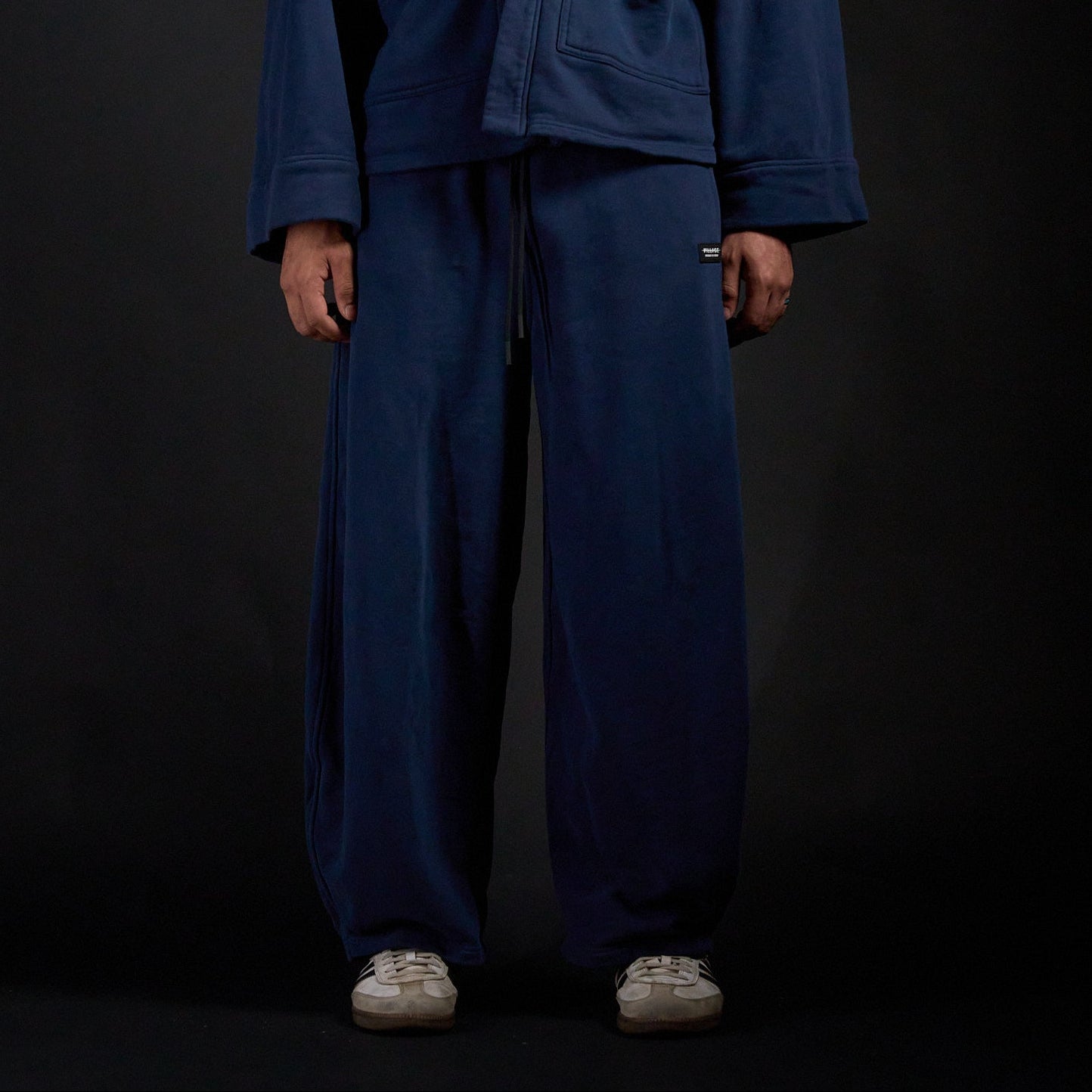 Hakama Sweatpants in MIDNIGHT navy, front view on model | Village Hidden in Iron