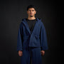 Haori Hoodie in MIDNIGHT navy, front view on model | Village Hidden in Iron