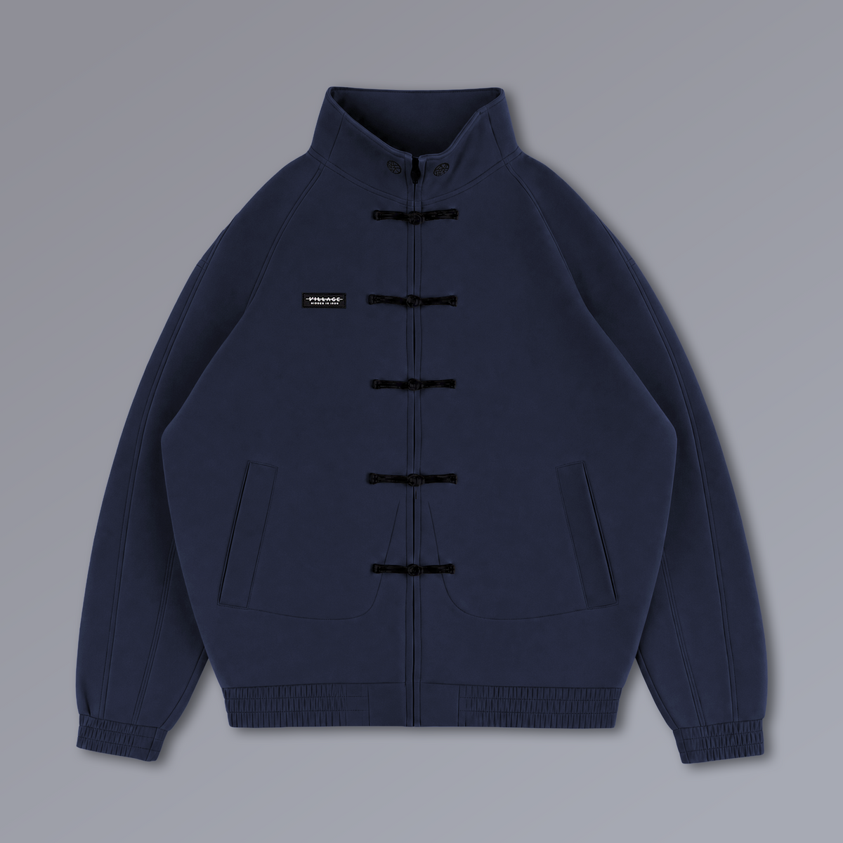 Tang Warmup Jacket in MIDNIGHT navy, flat lay | Village Hidden in Iron
