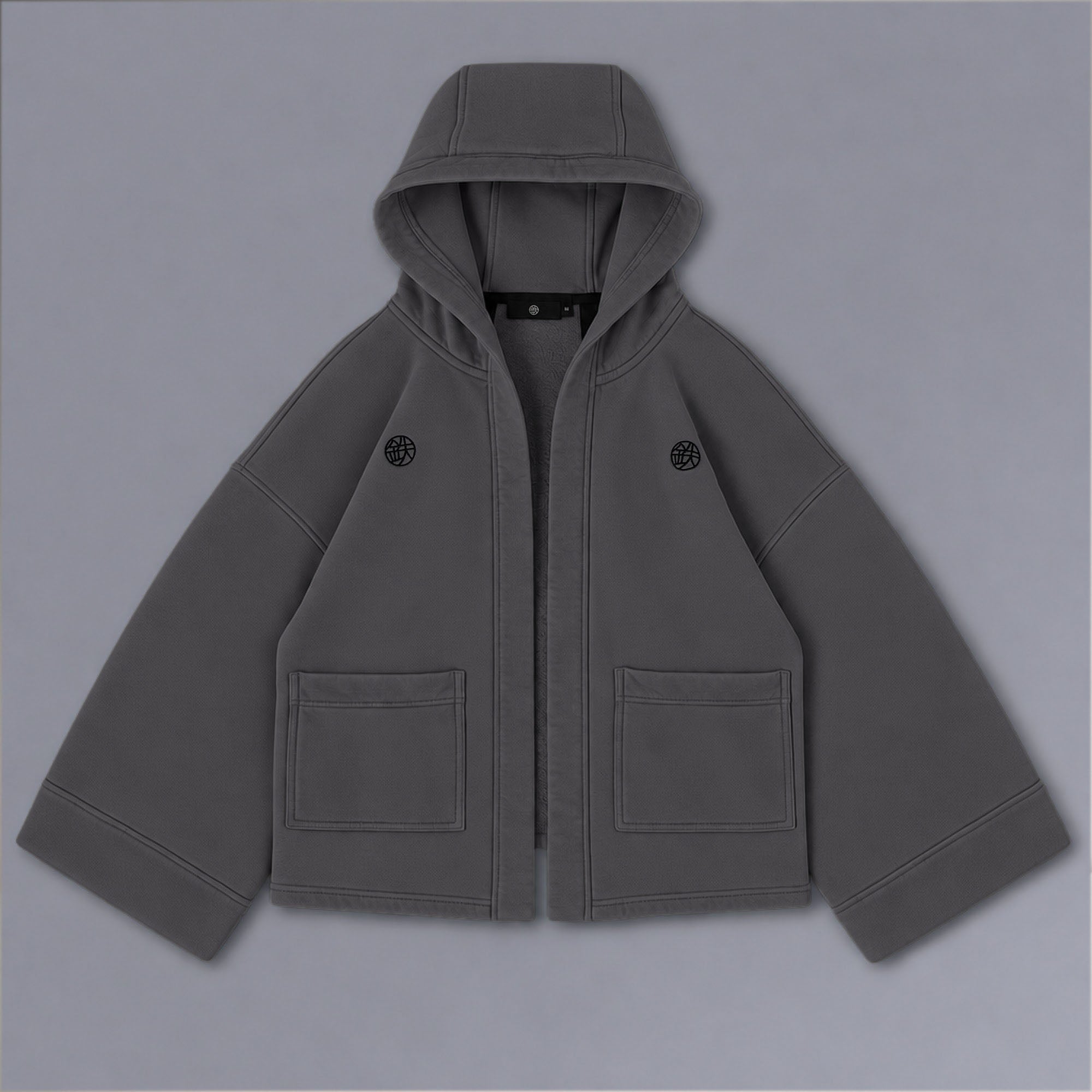 Haori Hoodie in DARKSIDE charcoal grey, flat lay | Village Hidden in Iron