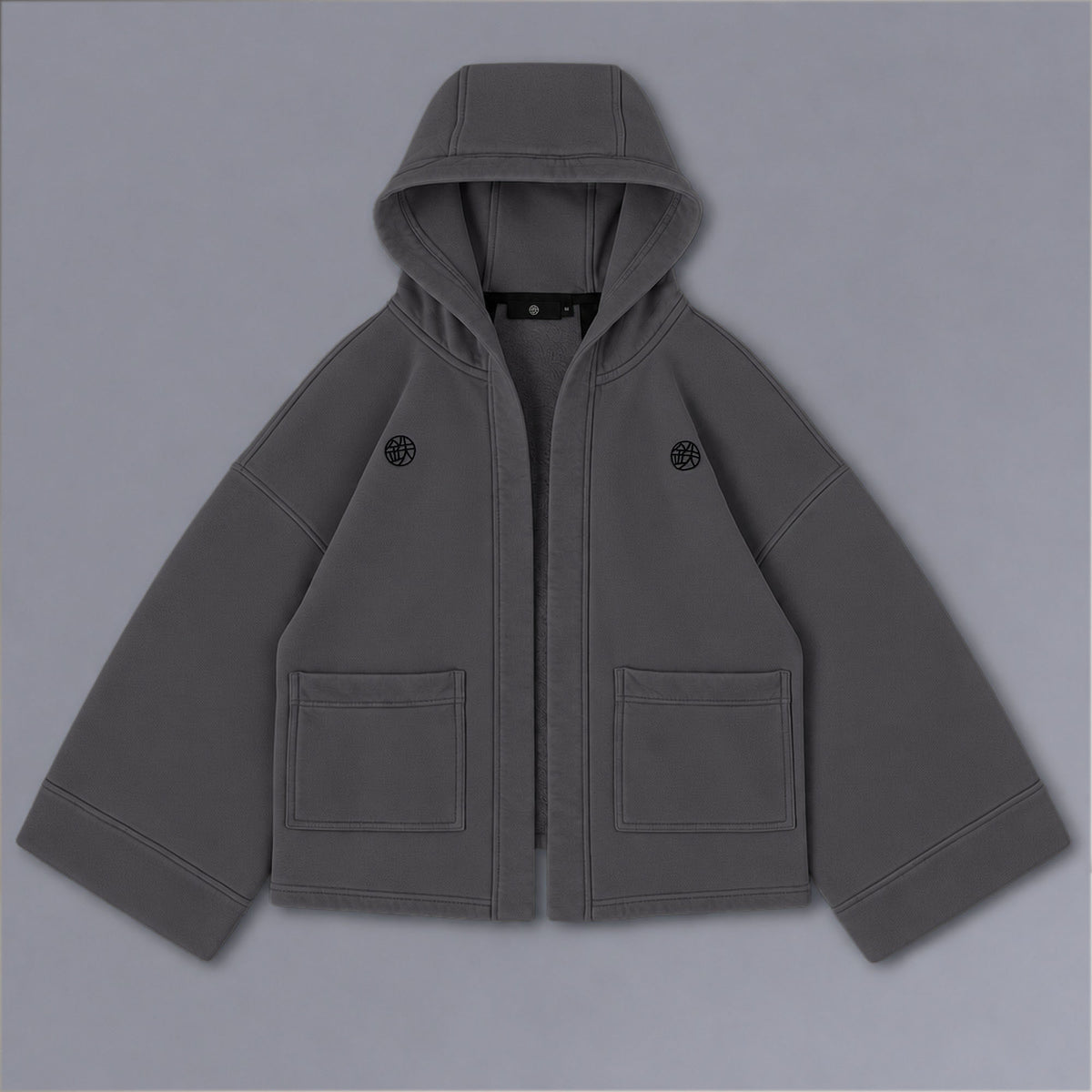Haori Hoodie in DARKSIDE charcoal grey, flat lay | Village Hidden in Iron