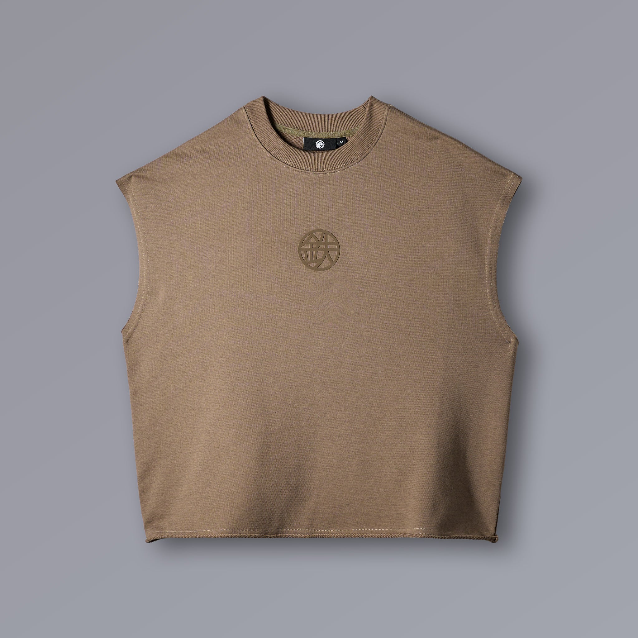 MESQUITE Cutoff Tanktop in taupe French terry, raw-edge cropped fit
