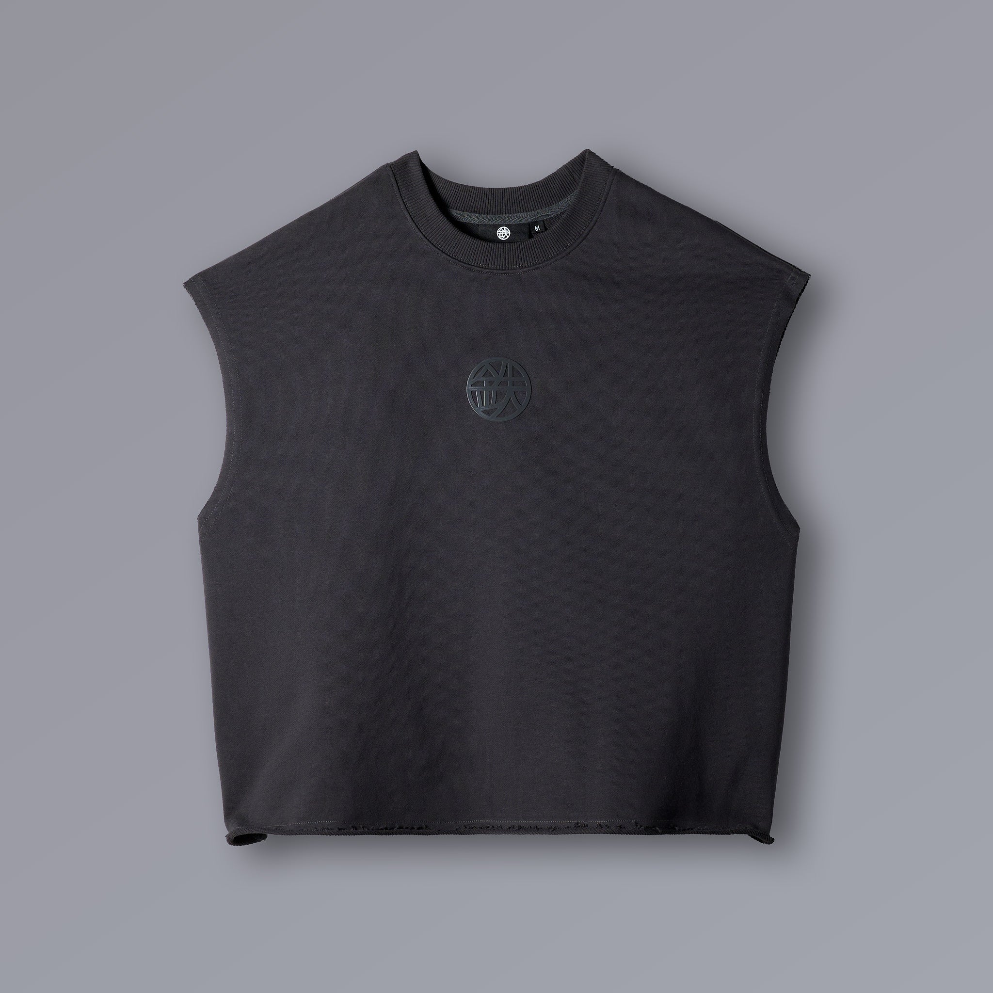 ETERNAL Cutoff Tanktop in dark grey French terry, raw-edge cropped fit