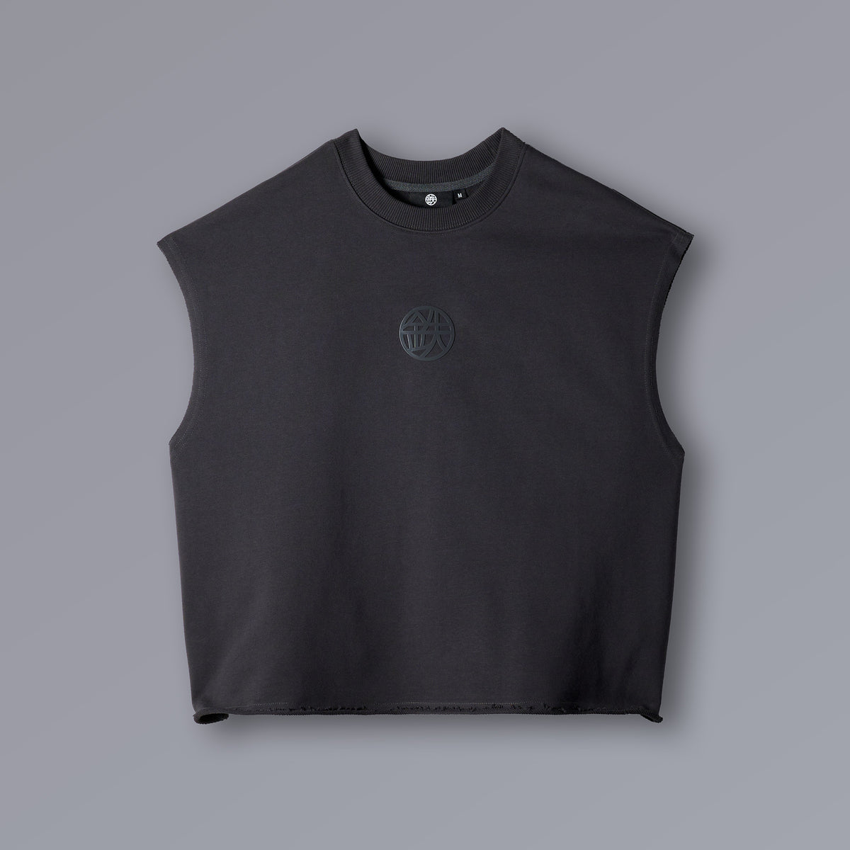 ETERNAL Cutoff Tanktop in dark grey French terry, raw-edge cropped fit