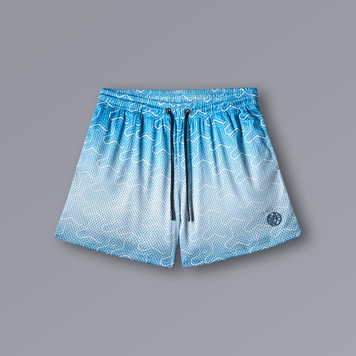 SKY BISHAMON Athletic Shorts in sky blue with bishamon pattern, 5-inch mesh