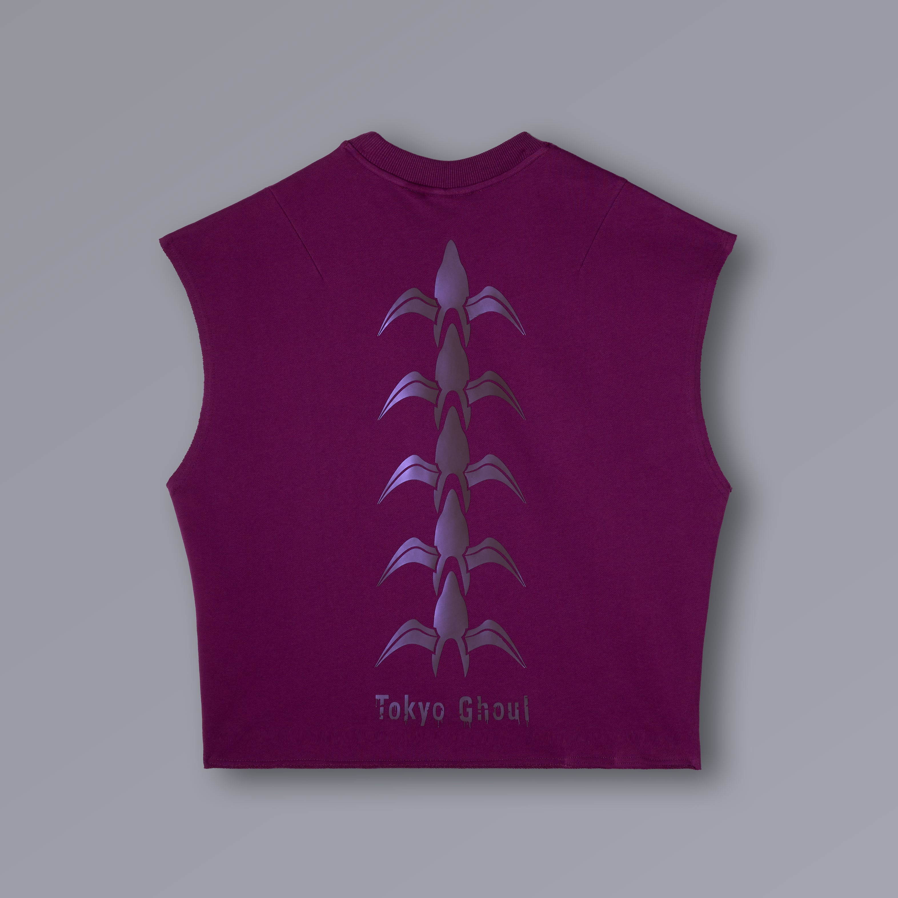 CENTIPEDE Cutoff Tanktop in plum with Tokyo Ghoul artwork, cropped fit