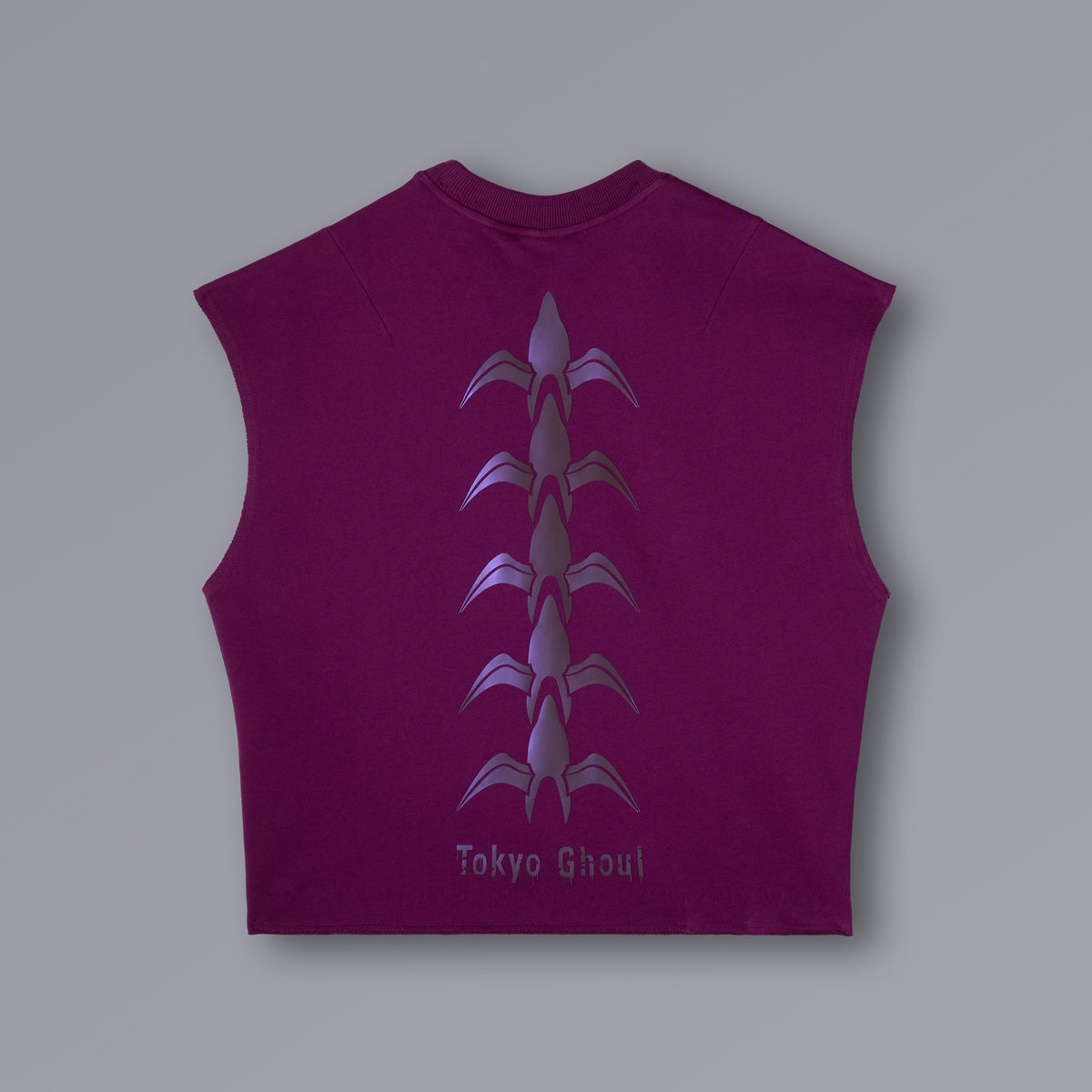 CENTIPEDE Cutoff Tanktop in plum with Tokyo Ghoul artwork, cropped fit