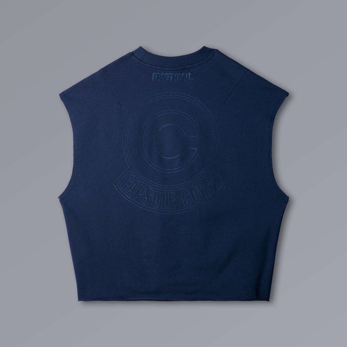 CAPSULE CORP Cutoff Tanktop in Dragon Ball blue, raw-edge cropped French terry