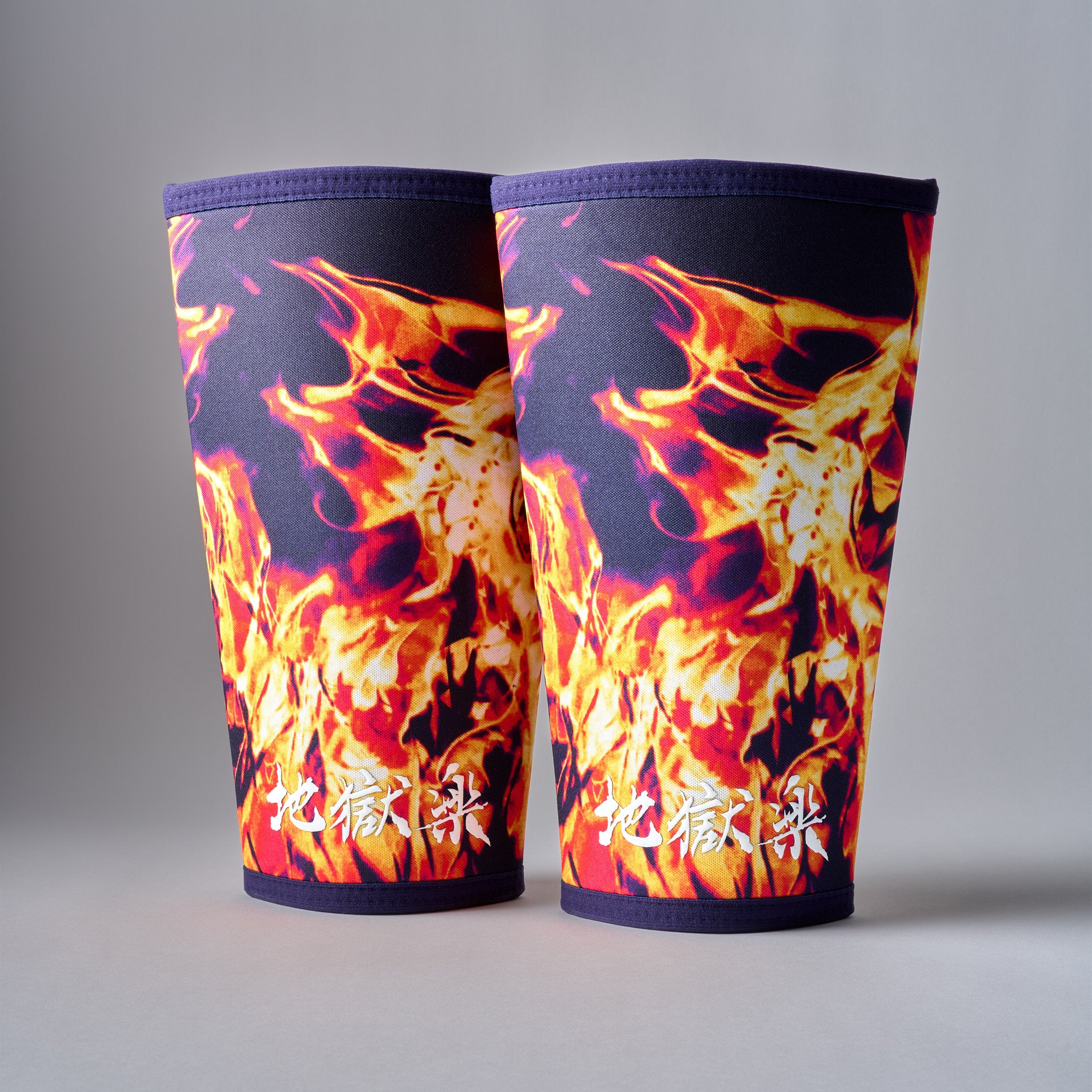 ASCETIC BLAZE 7mm anime knee sleeves with Hell's Paradise flame artwork