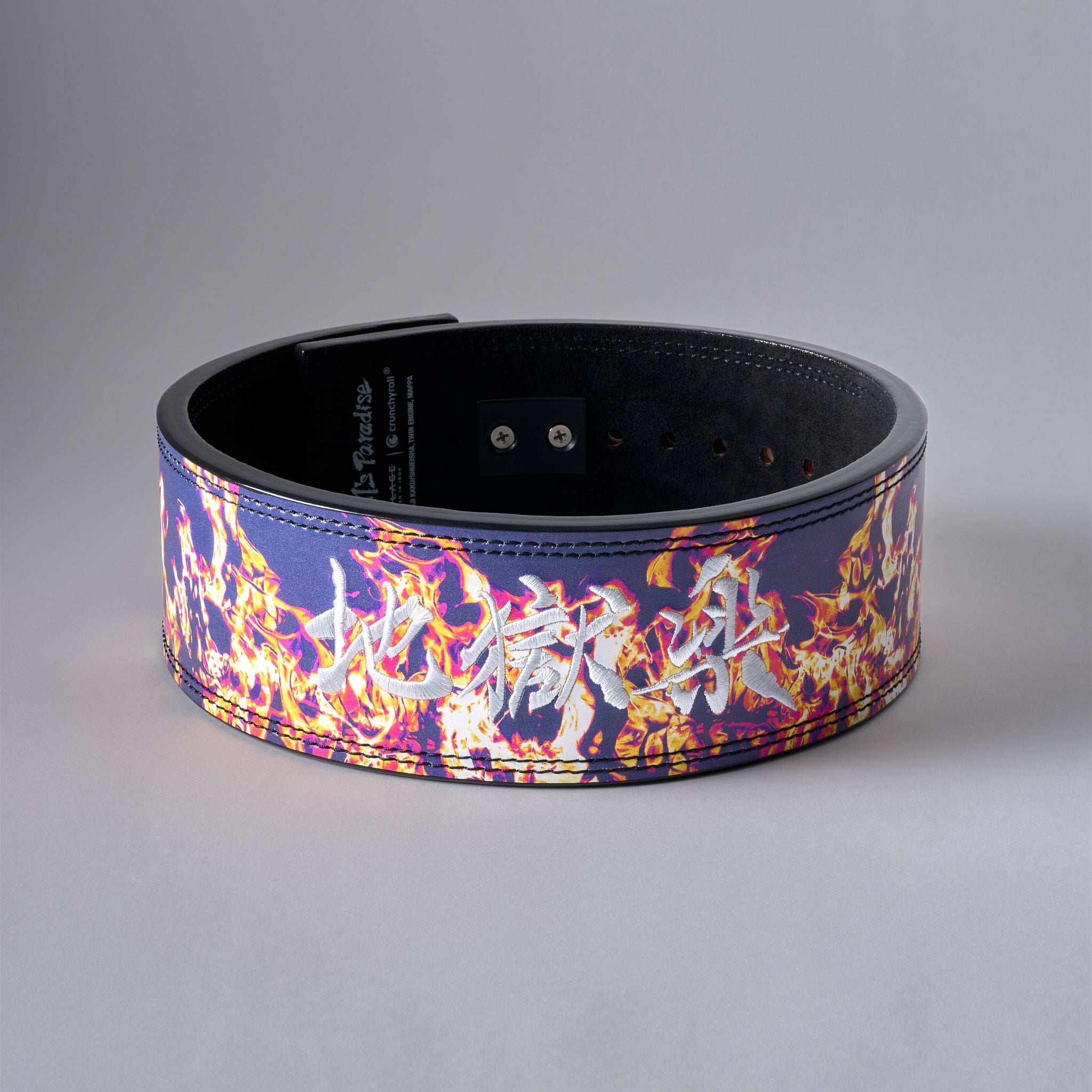 ASCETIC BLAZE 13mm anime lever belt with Hell's Paradise flame artwork